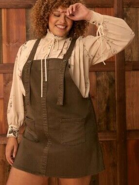 New Torrid Festi Pinafore Dress In Olive Green Size 4X